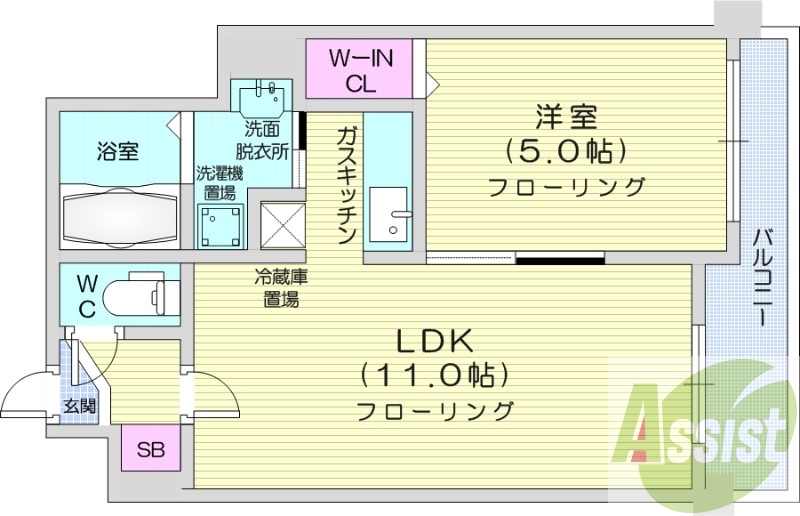 1LDK、都市ガス、オートロック、ウォシュレット
