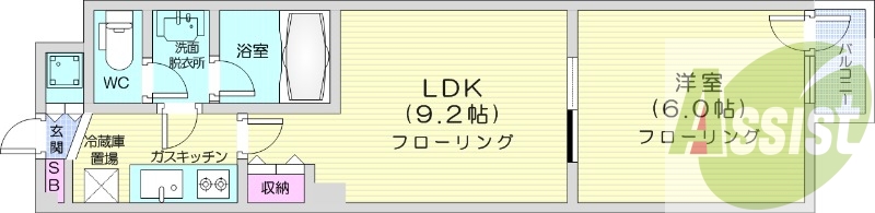 1LDK、オートロック、独立洗面台、ネット無料