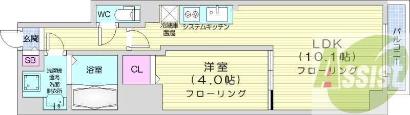 1LDK、都市ガス、システムキッチン、TV付きモニターフォン