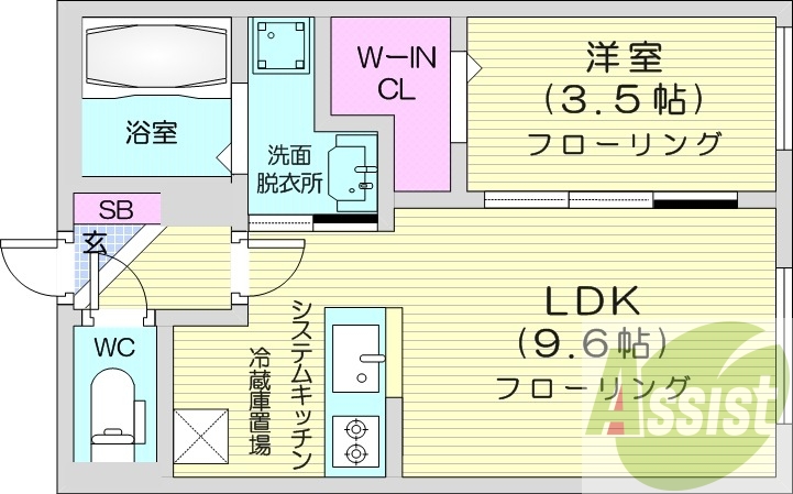 1LDK、エアコン、ガスリミット、システムキッチン