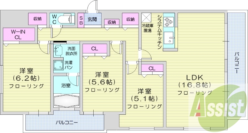 3LDK、都市ガス、追い焚き、ウォークインクローゼット