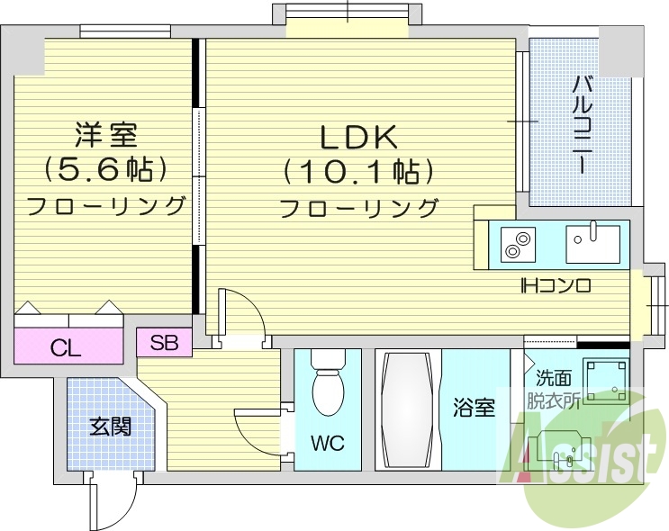 1LDK、クローゼット、シューズボックス、システムキッチン