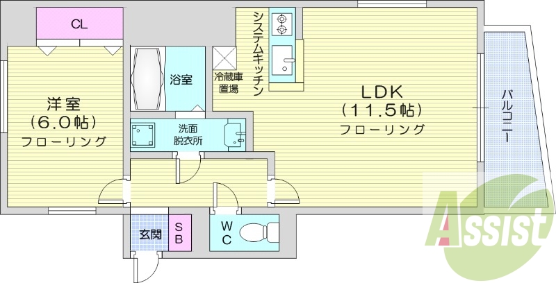 1LDK、洗面脱衣所、クローゼット、オートロック