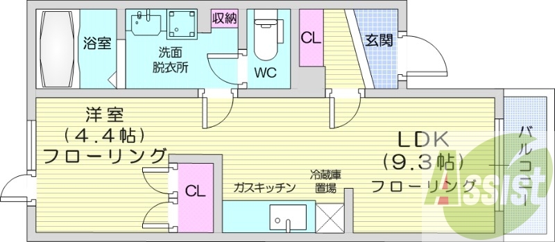 1LDK、TVモニターフォン、灯油暖房、収納