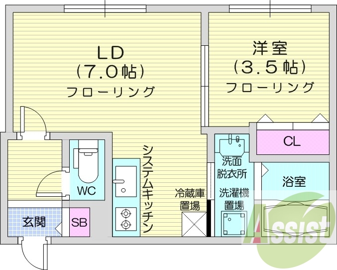 1LDK、都市ガス、エアコン、ガス暖房、ネット無料