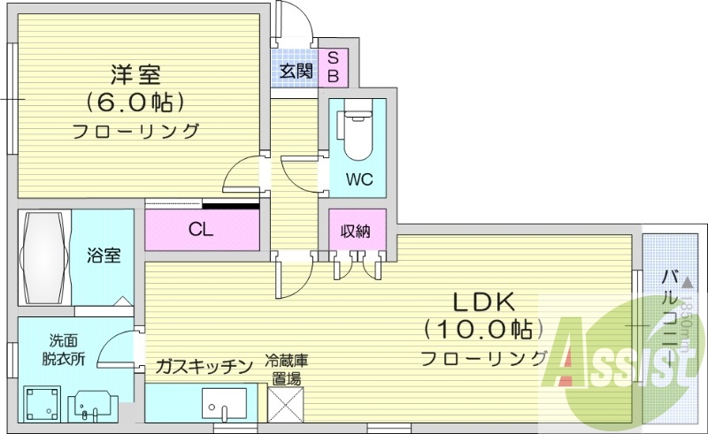 1LDK、独立洗面台、灯油暖房、バストイレ別、ネット無料