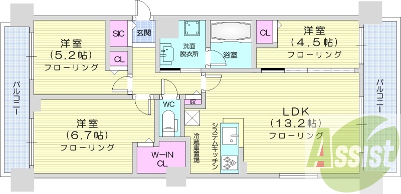 3LDK、分譲、都市ガス、床暖房、食洗器、追い焚き