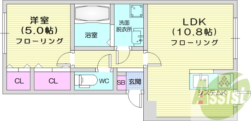 1LDK、モニターホン、バストイレ別、シャンプードレッサー