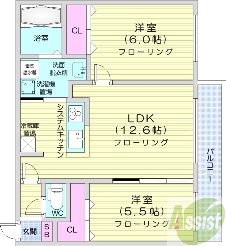 2LDK、オール電化、角部屋、ネット無料、トランクルーム