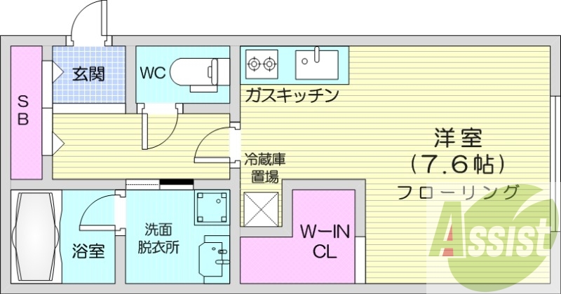 1K、都市ガス、エアコン、ガス暖房、ネット無料
