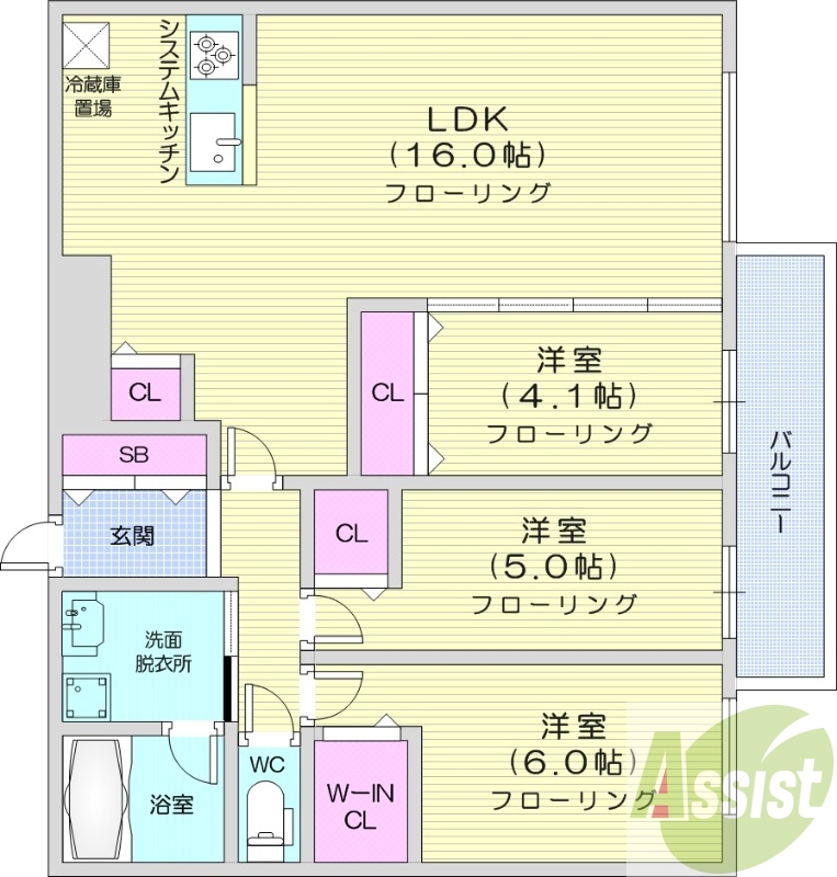 3LDK、都市ガス、エアコン、ガス暖房、ネット無料