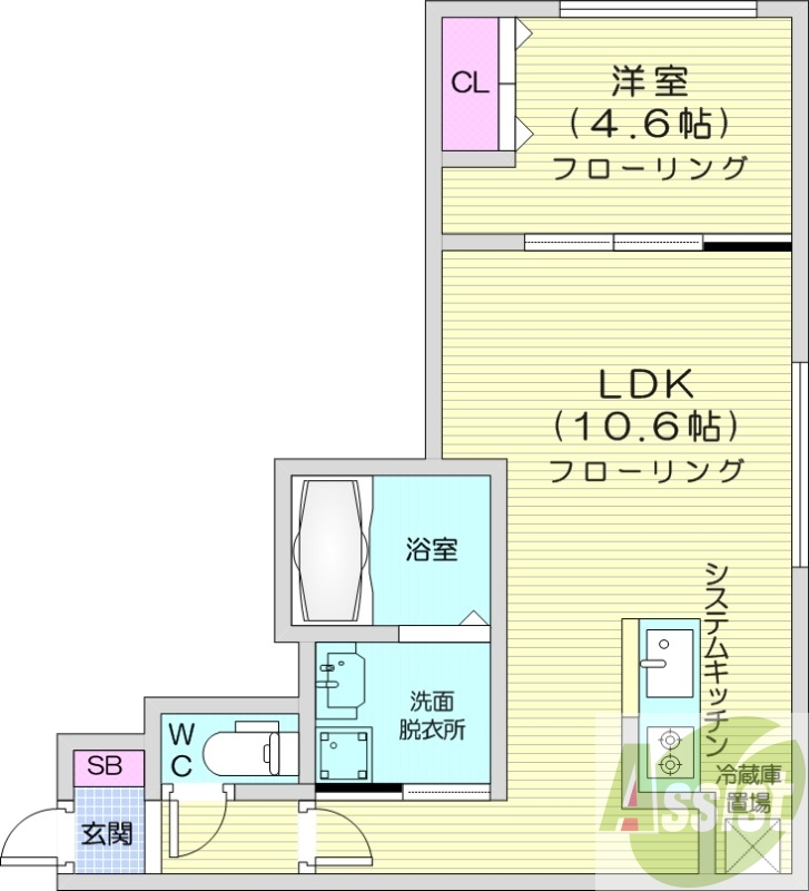 1LDK、都市ガス、エアコン、システムキッチン、浴室乾燥機