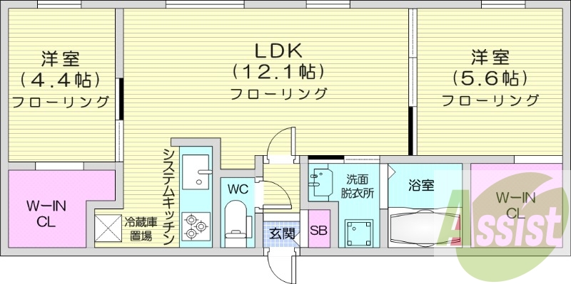 2LDK、エアコン、追い焚き、システムキッチン