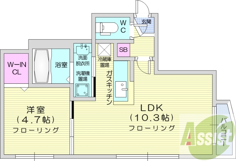 1LDK、エアコン、角部屋、ネット無料、宅配ボックス