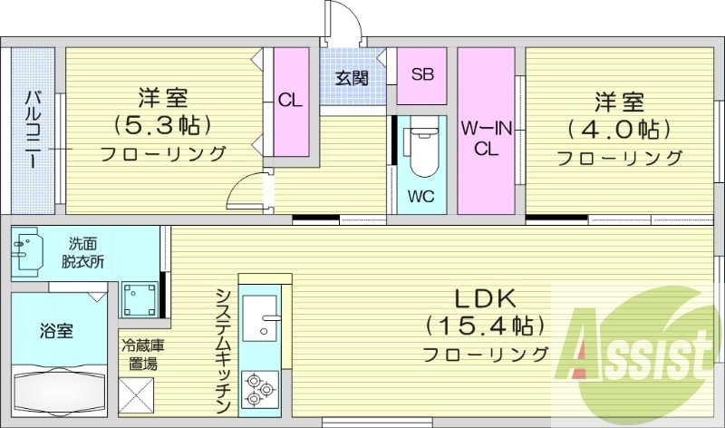 2LDK、都市ガス、エアコン、浴室乾燥機、追い焚き