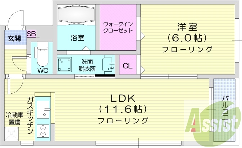 1LDK、オートロック、角部屋、モニターホン、バストイレ別
