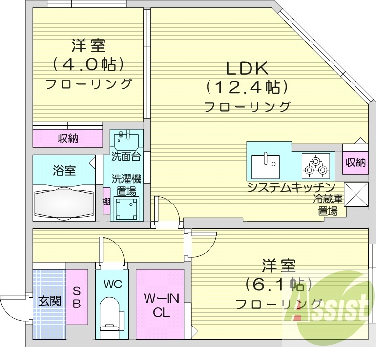 2LDK、都市ガス、エアコン、システムキッチン、ネット無料