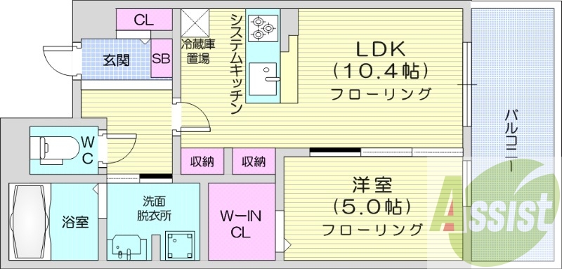 1LDK、エアコン、システムキッチン、独立洗面台