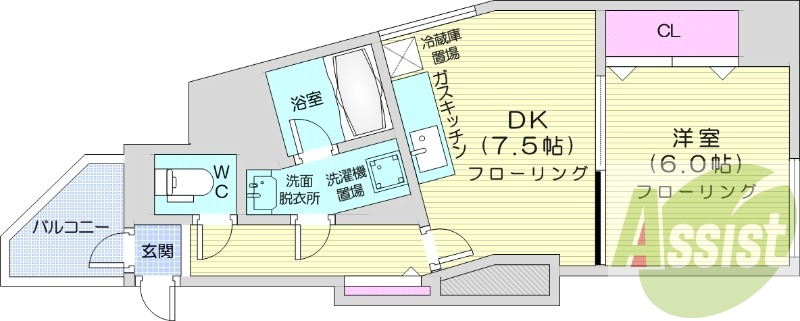 1DK、灯油暖房、クローゼット、シューズボックス