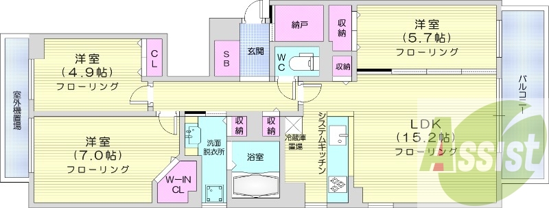 3LDK、都市ガス、エアコン、追い焚き、食器洗浄乾燥機