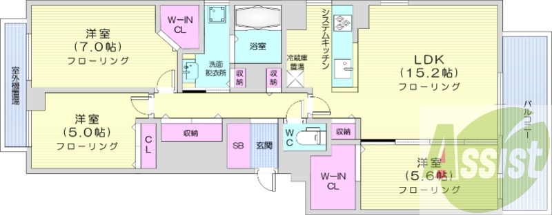 3LDK、都市ガス、エアコン、追い焚き、食器洗浄乾燥機