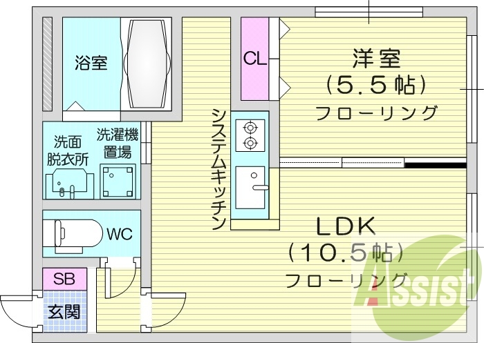 1LDK、エアコン、ペット可、システムキッチン