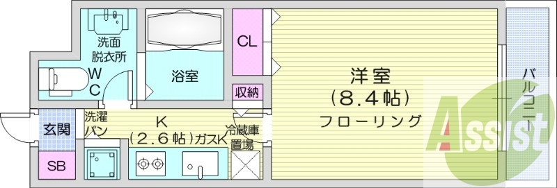 1K、クローゼット、床暖房、浴室乾燥機、ウォシュレット