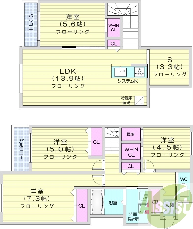 4LDK、都市ガス、エアコン、浴室乾燥機、追い焚き