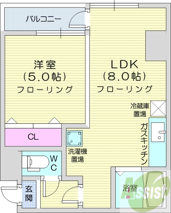 1LDK、灯油FF暖房、オートロック、光ファイバー