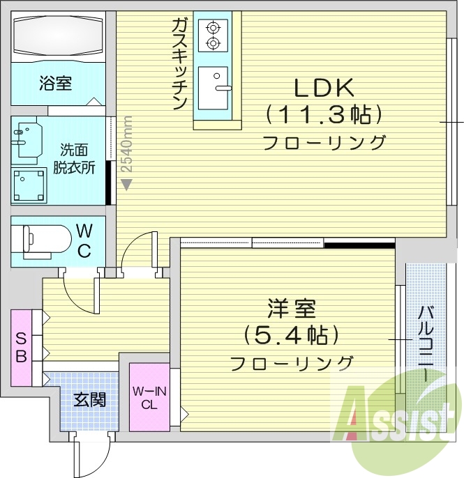 1LDK、バルコニー、角部屋、エコジョーズ、都市ガス
