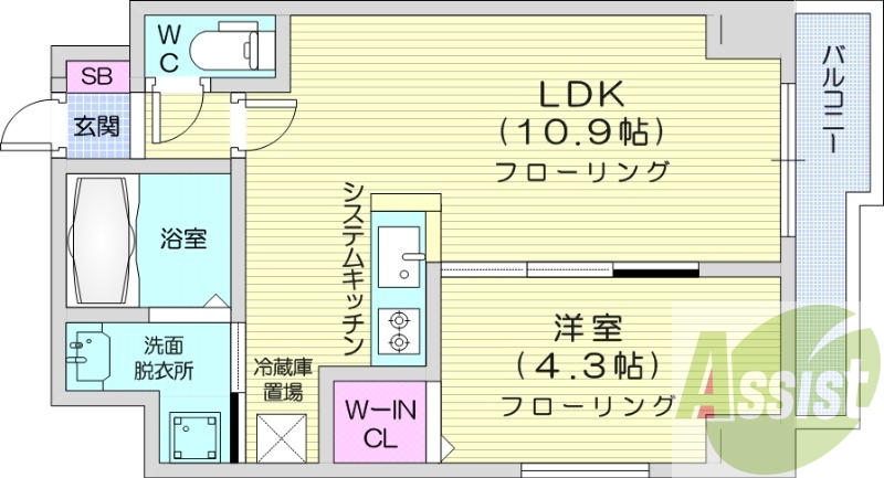 1LDK、都市ガス、エアコン、システムキッチン、浴室乾燥機