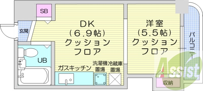 1DK、オートロック、都市ガス、収納