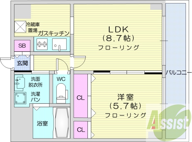 1LDK、エアコン、ネット料不要、バルコニー、宅配ボックス