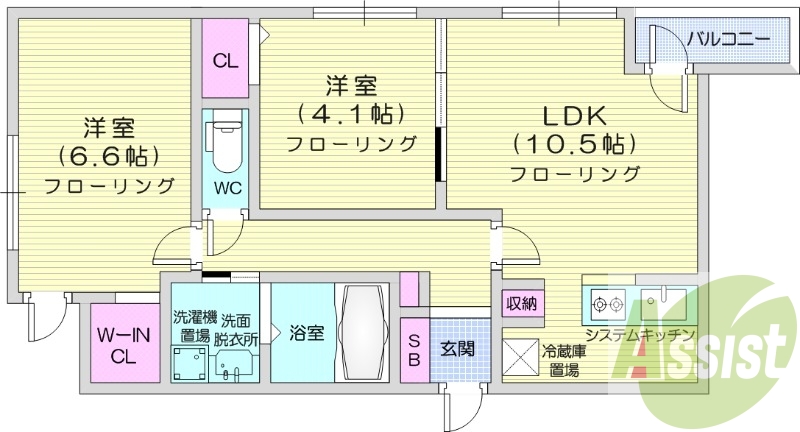 2LDK、都市ガス、エアコン、追い焚き、浴室乾燥機
