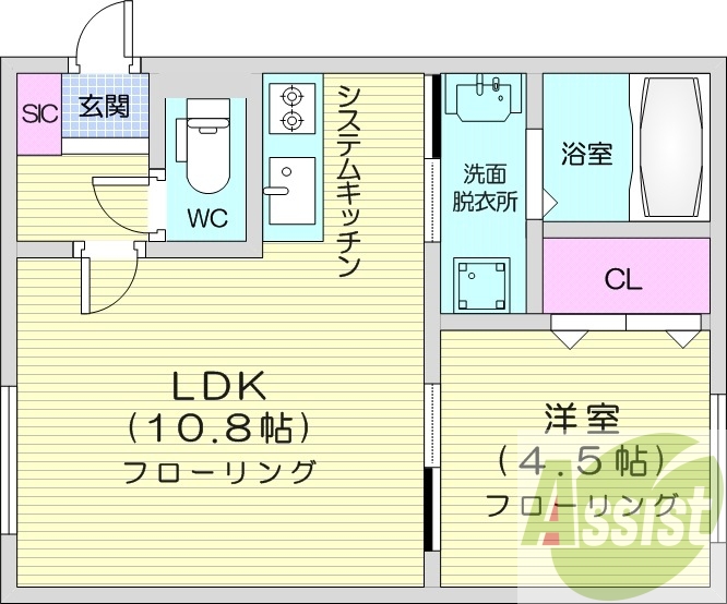 １LDK、都市ガス、エアコン、システムキッチン、ネット無料