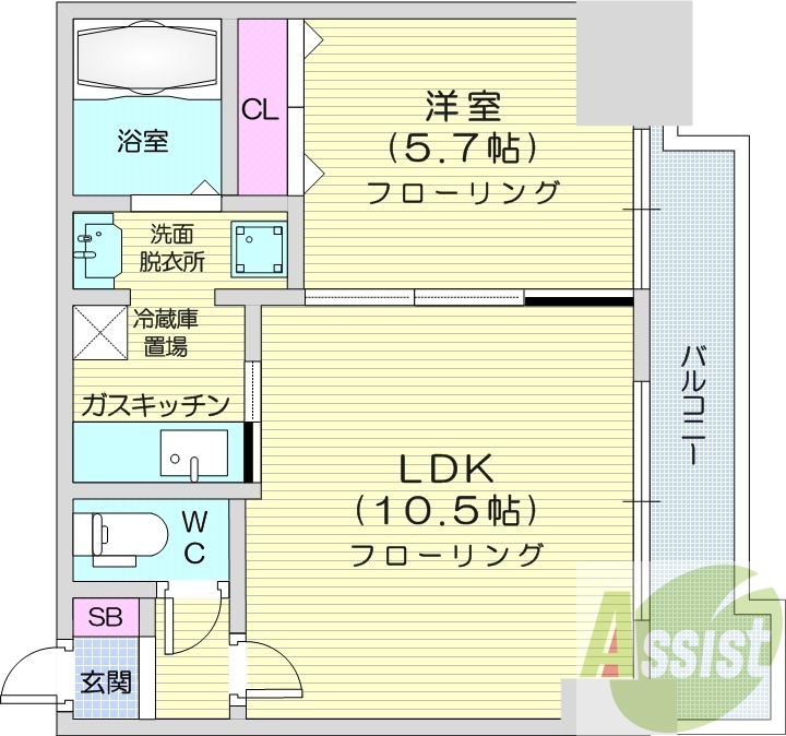 1LDK、ネット無料、オートロック、ロードヒーティング