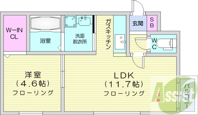 1LDK、オートロック、モニターホン、バストイレ別