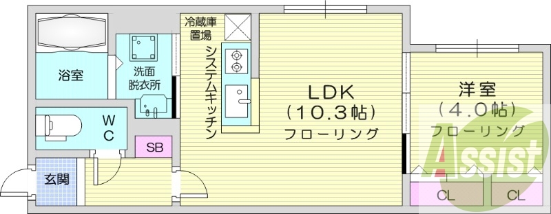 1LDK、都市ガス、システムキッチン、エアコン