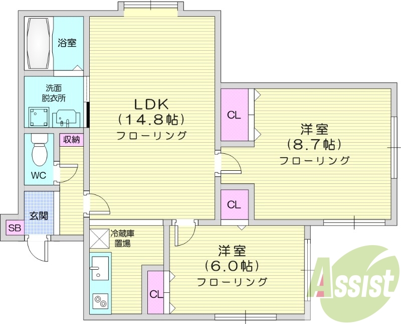 2LDK、独立洗面台、灯油暖房、温水洗浄便座、バス・トイレ別