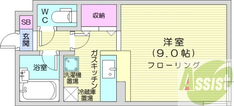 1K、カメラ付きインターホン、バストイレ別