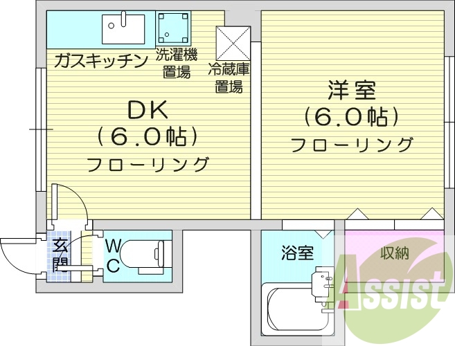 １DK、押入、和室、バストイレ別、ガスキッチン
