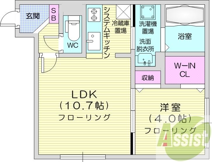 1LDK、システムキッチン、エアコン、ネット無料