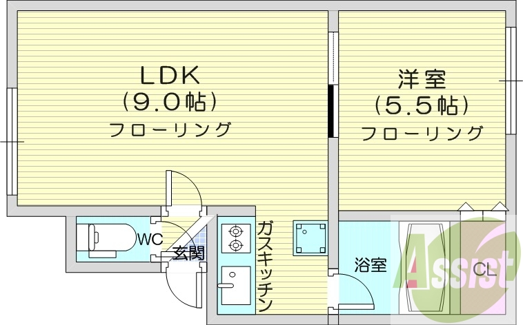 1LDK、灯油暖房、角部屋、テレビモニターホン