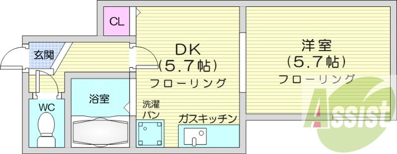 1DK、最上階、バストイレ別、暖房灯油FF