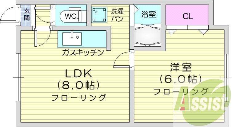 2LDK、宅配ボックス、オートロック、ガス暖房