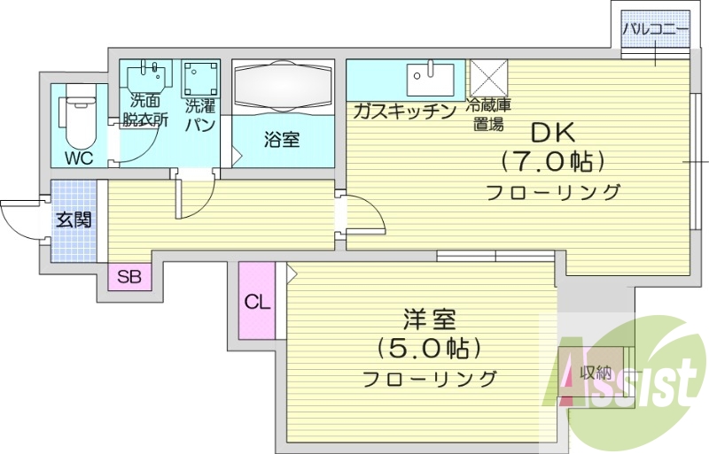 1DK、灯油暖房、クローゼット、シューズボックス