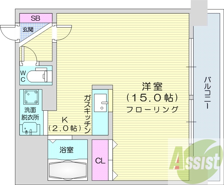 1K、都市ガス、オートロック、ウォシュレット