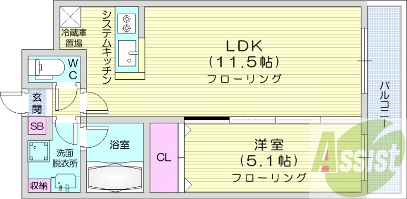 1LDK、クローゼット、床暖房、浴室乾燥機、ウォシュレット