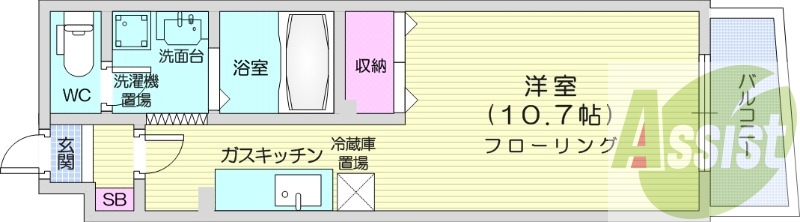 1K、エアコン、ネット無料、独立洗面台、オートロック