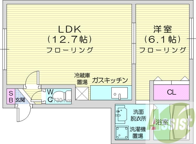 1LDK、オートロック、エアコン、灯油暖房